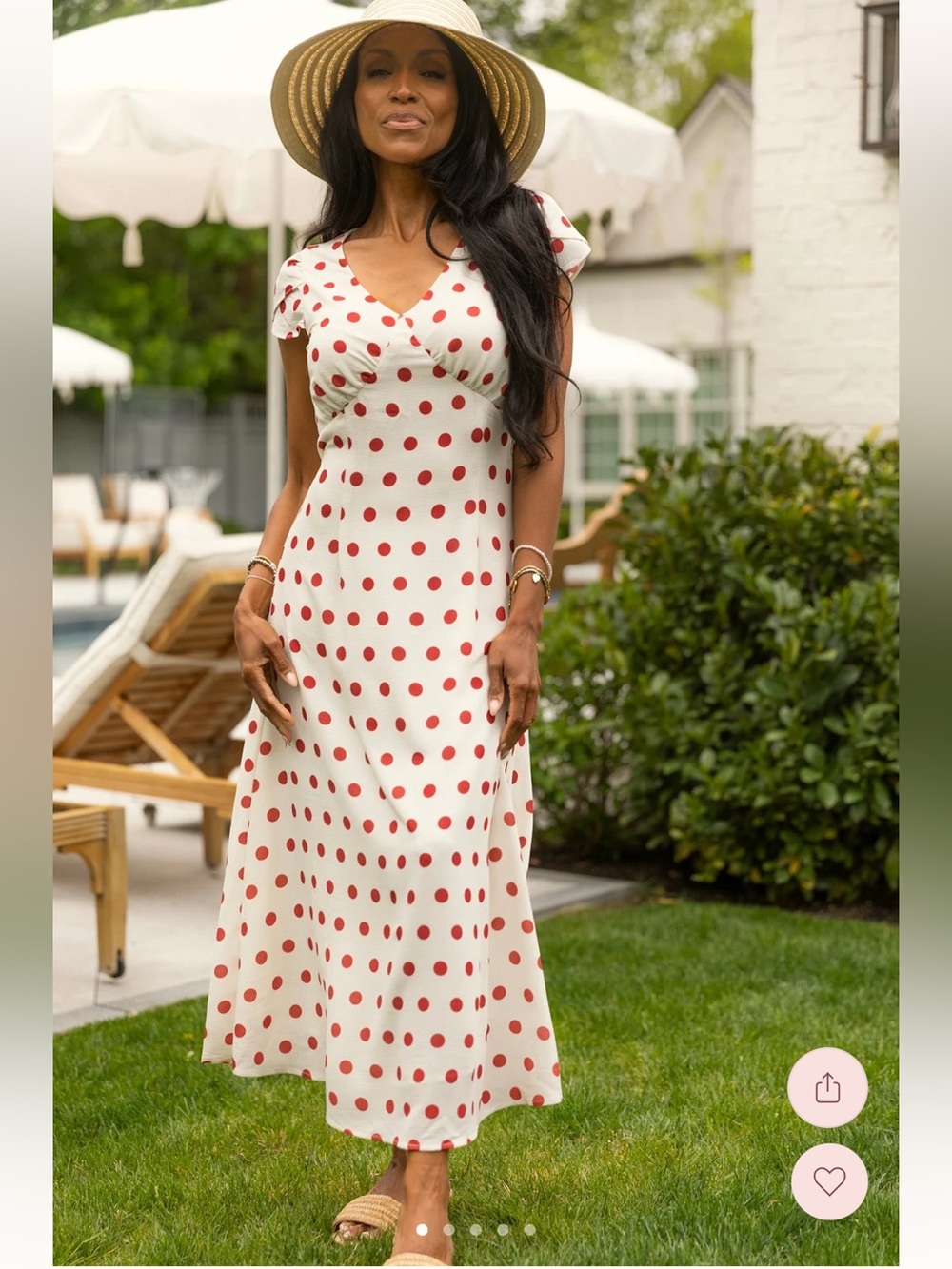 Ivy City Co Cream Midi Dress with Red Polka Dots